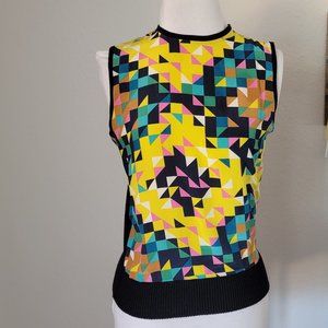 Tory Burch silk and Merino wool geometrical vest,  Women's size XS.
